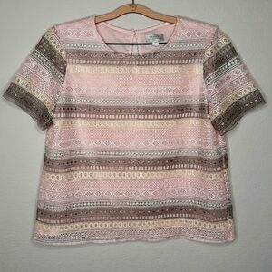 Tahari Women's Multi‎ Pastel Lace Short Sleeve Blouse- Sz 12